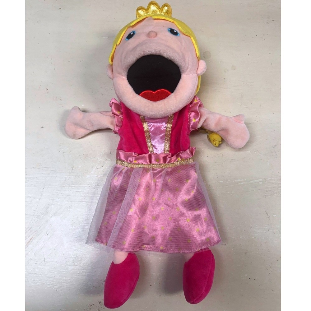 Fiesta Blonde Princess Plush Hand Puppet Pink Gold Dress Movable Mouth 15 Inch